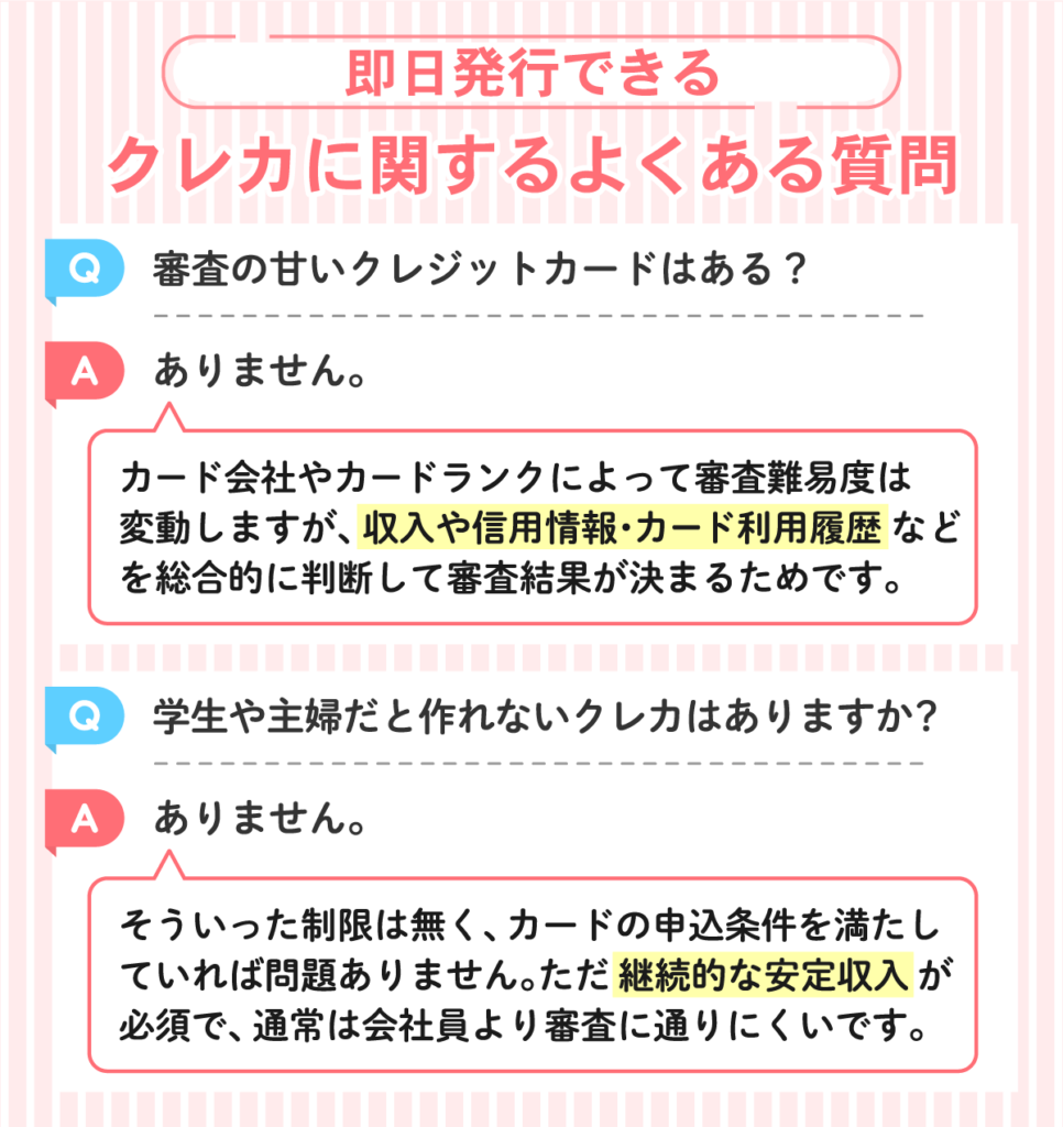 クレジットカードを即日発行するときによくある質問と答え一覧