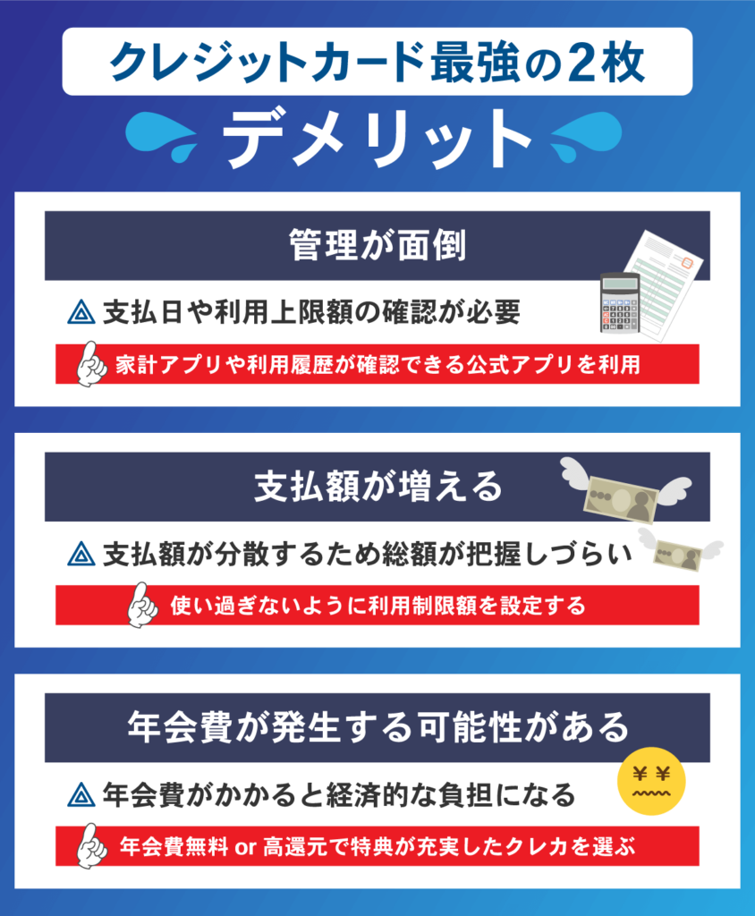 クレジットカード最強の2枚を持つデメリット一覧